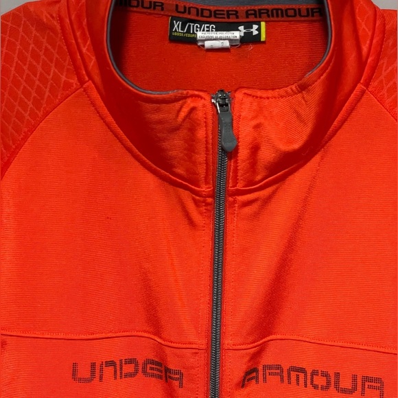 Men’s- UNDER ARMOUR Full Zip Track Jacket - US XL -Mesh Spellout Logo- Orange - Picture 3 of 4